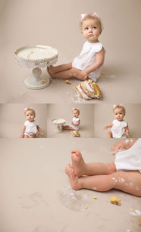 Indoor Smash Cake Pictures, All White Cake Smash Photoshoot, Minimal One Year Photoshoot, Minimal Cake Smash Photoshoot, Simple First Birthday, Cake Smash Inspiration, Smash Cake Girl Photoshop, Baby Birthday Photoshoot, Instagram Baby