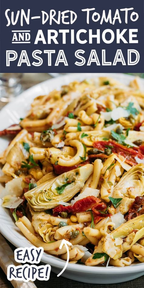 Pasta Salad With Artichoke Hearts, Salad With Artichoke Hearts, Artichoke Pasta Salad, Tomato Vinaigrette, Sun Dried Tomato Pasta, Tomato Pasta Salad, Artichoke Pasta, Pecorino Romano Cheese, Artichoke Recipes