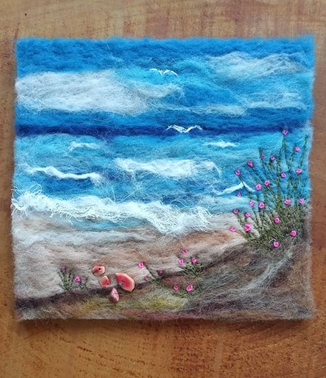 Achmelvich Beach, Beach Scotland, Felting Techniques, Wool Painting, Wool Felt Projects, Wet Felting Projects, Felt Pictures, Needle Felting Projects, Wet Felt