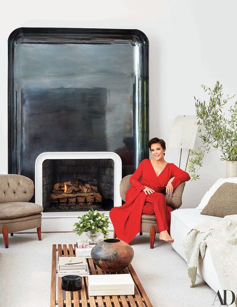 Momager Kris Jenner Gives AD a Tour of Her Never-Before-Seen Hidden Hills Home | Architectural Digest Kris Jenner New House, Kardashian Homes, Kris Jenner House, Inside Celebrity Homes, Clements Design, Monochromatic Room, Jenner House, Yves Klein Blue, Saint Laurent Shirt