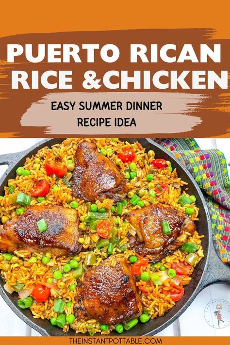 Try this Puerto Rican Chicken and Rice Recipe for a hearty family meal. Packed with flavor, this dish brings a taste of Puerto Rico to your table. Perfect for feeding a family of five with ease.Puerto Rican Recipes Rice Puerto Rican Chicken And Rice, Puerto Rican Recipes Rice, Cool Summer Dinners, Refreshing Summer Dinners, Puerto Rican Chicken, Pollo Recipe, Chicken And Rice Recipe, Recipes Rice, Recipe For Summer