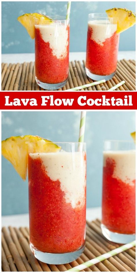 Hawaiian Dinners, Lava Flow Drink Recipe, Hawaii Drinks, Lava Flow Drink, Luau Drinks, October Recipes, Fun Beverages, Hawaiian Drinks, Hawaiian Recipes