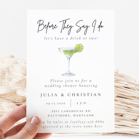 Watercolor Cocktail Party Margarita Wedding Shower Invitation Cocktail Party Bridal Shower Ideas, Couple Shower Themes Wedding, Jack And Jill Wedding Shower Ideas, Couples Shower Ideas Themes, Coed Wedding Shower Invitations, Co Ed Wedding Shower Ideas, Couples Wedding Shower Ideas, Couples Shower Invitation, Margs And Matrimony Invitations