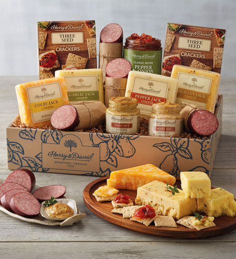 Supreme Meat and Cheese Gift Box Cheese Gift Baskets, Gourmet Sausage, Gourmet Meat, Harry And David, Harry & David, Cheese And Crackers, Cheese Gifts, Gourmet Cheese, Gourmet Food Gifts