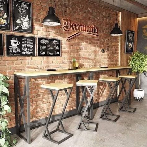 Loft Cafe Interior, Loft Restaurant Design, Loft Cafe Design, Rustic Cafe Interior, Restaurant Design Rustic, Loft Cafe, Small Restaurant Design, Bar Counter Design, Cafe Counter