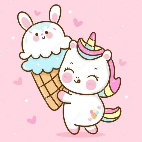 Premium Vector | Cute unicorn cartoon eat bunny ice cream cone yummy dessert kawaii animal Cute Unicorn Wallpaper Backgrounds, Pegasus Rainbow, Girly Doodles, Bunny Ice Cream, Hug Cartoon, Pony Cartoon, Unicorn Vector, Magic Background, Unicorn Wallpaper Cute