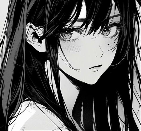 Anime Photo Profile Dark, Anime Black Hair, Best Anime Drawings, Girls With Black Hair, Aesthetic Couple, Anime Cover Photo, Anime Pictures, Long Black Hair, Anime Monochrome