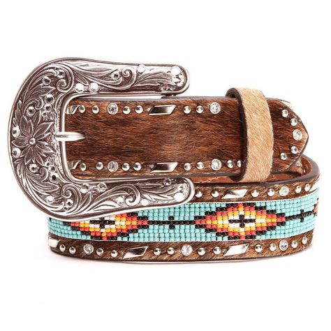 Ariat Girl's Hair On Beaded Tan Leather Western Belt A1302602 - Painted Cowgirl Western Store Country Girl Belts, Country Girl Style Outfits, Ariat Belts, Country Belts, Rodeo Belt Buckles, Custom Leather Belts, Girls Belts, Tan Leather Belt, Western Wear Outfits