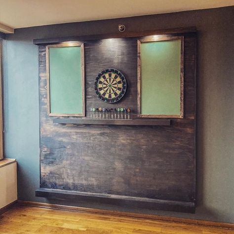 Dart Board Signs, Games Room Lighting Ideas, Dartboard Wall Ideas, Bar Dart Board, Indoor Dart Board Ideas, Home Dartboard Setup, Shiplap Dartboard Wall, Indoor Dart Board Wall, Dart Board Lighting Ideas