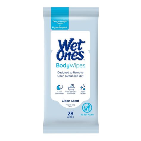 Introducing Wet Ones Body Wipes — a game-changer for those with active lifestyles. Larger and thicker than our standard hand wipes, these no-rinse shower wipes were designed to remove sweat, dirt, and body odor when a shower is not an option. Try these body wipes after a workout or take these cleansing wipes with you camping for quick touch-ups on the go. Plus, our travel body wipes are TSA approved so no matter where your adventures take you, you can arrive feeling clean and refreshed. Wet Ones Wipes, Sick Basket, Camp Essentials, Pampers Wipes, School Emergency Kit, Water Wipes, Body Wipes, Face Wipes, School List