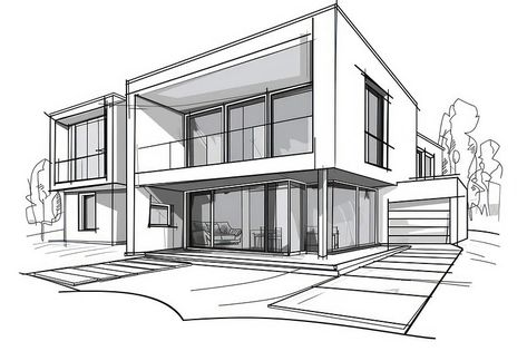 House Drawing Perspective, 2 Point Perspective Drawing Architecture, House Perspective Drawing, Villa Perspective, Room Perspective Drawing, 2 Point Perspective Drawing, House Drawings, Axonometric View, Architecture Design Process