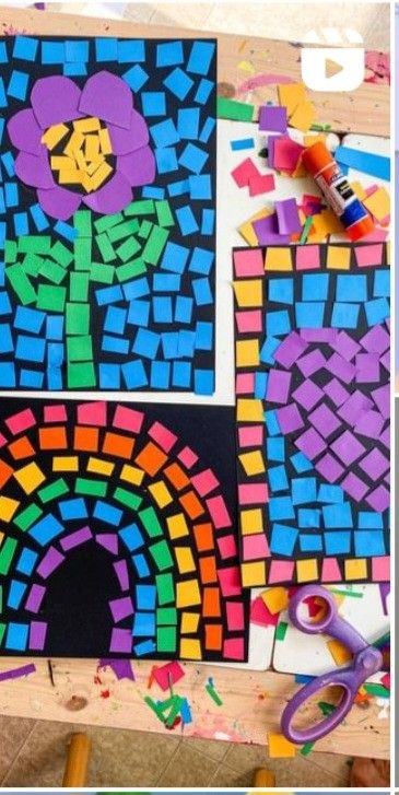 Mosaics For Kids, Kids Craft Ideas, Paper Mosaic, Mosaic Art Projects, Kids Art Class, Elementary Art Projects, Club Ideas, Art Activities For Kids, Mosaic Diy