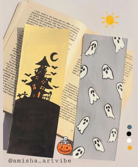 Bookmark Ideas Halloween, Cute Halloween Bookmarks, Halloween Bookmark Craft, Diy Bookmarks Aesthetic Easy, Halloween Bookmark Ideas, Fall Bookmark Ideas, Cute Homemade Bookmarks, Halloween Bookmarks Diy, Halloween Book Marks