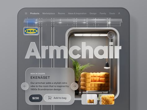 IKEA® 3D Shopping designed by Voicu Apostol. Connect with them on Dribbble; the global community for designers and creative professionals. Ikea Armchair, Website Concept, Ikea Website, 3d Concept, Ui Inspiration, Ui Ux Design, Retro Vibe, Ux Design, Scandinavian Design