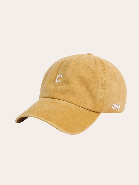 Yellow Casual Collar  Polyester Letter Baseball Cap Embellished  Spring/Fall Women Accessories Yellow Baseball Cap, Bone Bordado, Women Baseball Cap, Denim Cap, Women Baseball, Yellow Hat, Base Ball, Fabric Letters, Embroidered Baseball