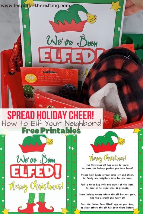 You Got Elfed Neighbor Gifts, You've Been Elfed Ideas Neighbor Gifts, Elfing Neighbors Ideas, You've Been Elfed At Work, Neighborhood Christmas Ideas, Christmas Goodies For Neighbors, You’ve Been Elfed Gift Ideas, You’ve Been Elfed Ideas, You’ve Been Elfed Free Printable