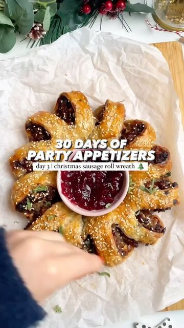 Kate | Dished by Kate on Instagram: "Swap your regular sausage rolls for this easy sausage roll wreath 🎄 She’s stuffed with cranberries, pecans and sage and ohhhh my goodness 😍 It’s day 3 of 30 Days of Party Appetizers, where I’m sharing some of my absolute fave party food faves, perfect for the holiday season 🥰 Sausage rolls are a classic for this time of year, but this version is a v fun twist on your regulars. It’s also SUPER easy - grab some puff pastry, spread the middle with cranberry sauce then layer on your festive sausage mix 💃 Roll up, slice and shape into a wreath and then I like to serve it with more cranberry sauce in the middle for dipping! Make sure to save this video for inspo and follow for more fun appetizer ideas! The full recipe for this beauty is up on dishedbykat Mary Makes It Easy Sausage Roll Wreath, Puff Pastry Wreath, Sausage Rolls Puff Pastry, Roll Wreath, Sausage Rolls, Cranberry Sauce, Best Appetizers, Puff Pastry, Appetizers For Party