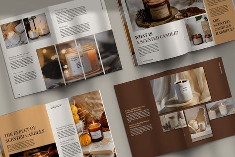 Scent's magazine a magazine about scented candles. Candle Magazine Layout, Candle Catalog Design, Candle Catalog, Catalog Design Layout, Lookbook Layout, Candle Branding, Fall Candles, Catalog Design, Designer Candles