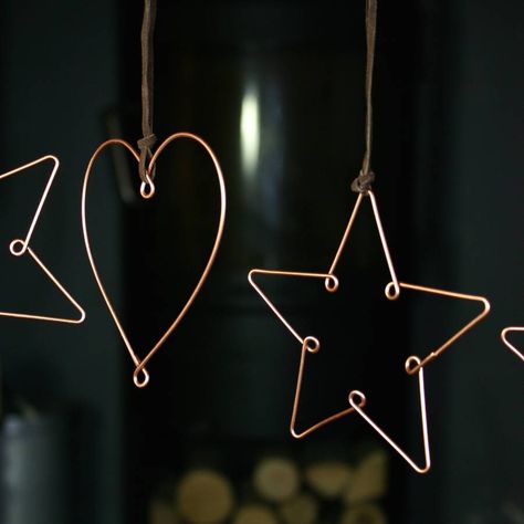 Copper Christmas Decoration Wire Christmas Decorations, Wire Christmas Ornaments, Copper Christmas Decor, Copper Decoration, Wire Star, Copper Wire Crafts, Chirstmas Decor, Copper Christmas, Copper Wire Art