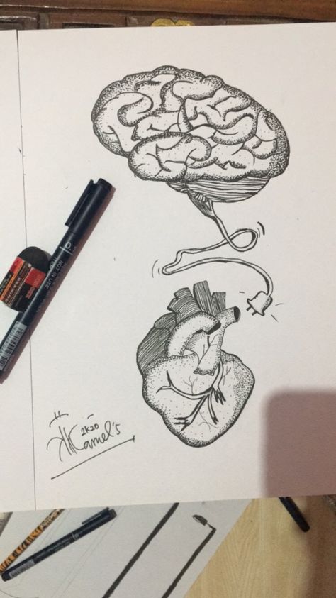 Brain Mandala Art, Heart And Brain Drawing, Brain And Heart Drawing, Brain Drawing Creative, Human Brain Drawing, Heart Pencil Drawing, Anatomical Heart Drawing, Human Heart Drawing, Brain Drawing