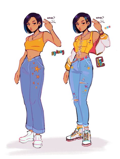 Cartoon Clothes Ideas, Ayeoops Art Style, Clothes Character Design, Cartoon Clothing Ideas, Cute Outfit Illustration, Outfit Female, Character Designs Female, Poor Character Design, Female Oc Ideas Character Design Inspiration