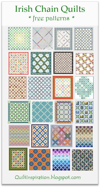 Quilt Inspiration: Free pattern day! Irish Chain quilts Chain Quilt Block, Irish Chain Quilt Pattern Free, Double Irish Chain Quilt Pattern, Irish Quilt Patterns, Free Quilt Blocks, Wall Hanging Quilts, Quilts Free Patterns, Double Irish Chain Quilt, Irish Chain Quilt Pattern