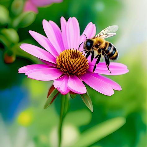 Honey Bee On Flower, Facts About Honey Bees, Aesthetic Flower Tattoo, Nature Aesthetic Art, Bees On Flowers, Honey Bee Images, Honey Bee Pictures, Facts About Honey, Bee Pictures Art