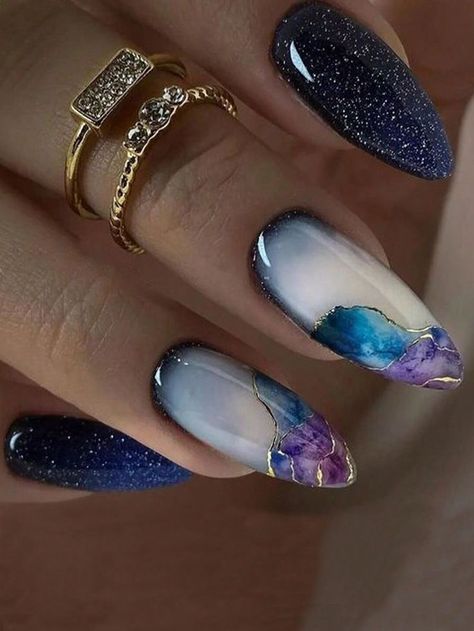 Ongles Baby Blue, Multicolored Nails, Watermelon Nails, Baby Blue Nails, Galaxy Nails, Trendy Nail Art Designs, Gel Nail Colors, Blue Nail Designs, Nail Polish Art