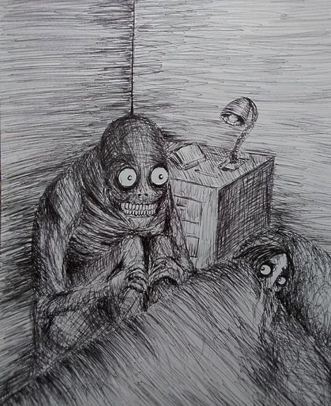 Nightmare Disorder, Scary Drawings, Horror Drawing, Nightmares Art, Creepy Drawings, Arte Grunge, Arte Peculiar, رعب نفسي, Meaningful Drawings