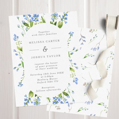 Airy French Blue Floral Pill Frame Wedding Invitation Wedding Invitations Blue And White, Blue And Pink Wedding Invitations, Blue And Green Wedding Invitations, Light Blue And Yellow Wedding, Cornflower Blue Wedding, Blue Summer Wedding, French Countryside Wedding, Light Blue Wedding Invitations, Hydrangea Wedding Invitations