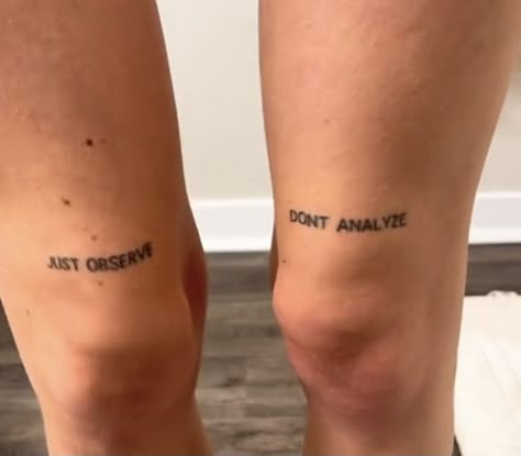 Word Tattoos Over Knee, Knee Text Tattoos Women, Tattoo Words Above Knees, Above Knee Lettering Tattoo, Under Knee Word Tattoo, Word Tattoos On Knee, Text Knee Tattoo, Writing Above The Knee Tattoo, Above Knee Word Tattoos Women