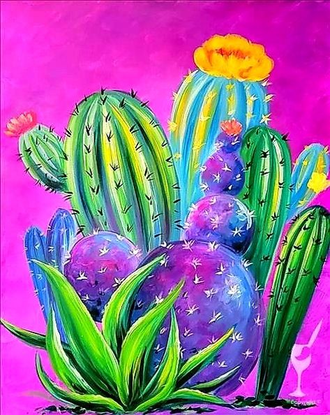 Succulent Art Drawing, Painted Rock Cactus, Cactus Paintings, Painting With A Twist, Paint Your Pet, Succulent Art, Cactus Painting, Painting Party, Canvas Painting Designs