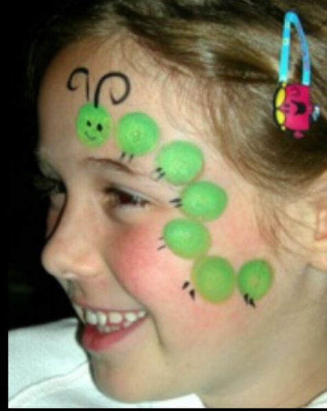 Caterpillar Easter Face Paint, Easy Face Painting Designs, Bodysuit Tattoos, Caterpillar Party, Cheek Art, Body Ideas, Kid Cupcakes, Face Painting Easy, Kids Face Paint