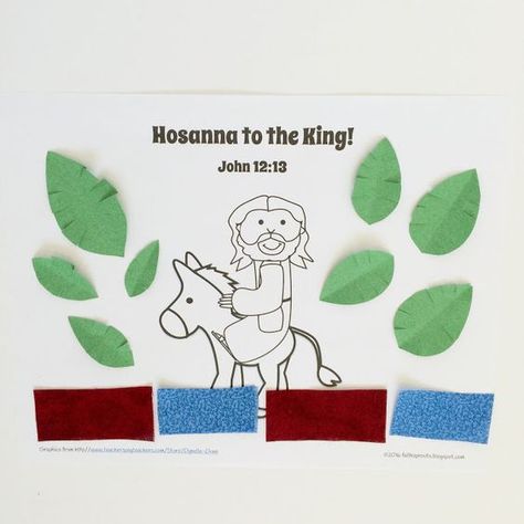 Create a fun Palm Sunday craft for preschoolers.  Glue palm leaves and cloth pieces to this printable as a collage. Hosanna to the King! Palm Sunday Craft, Palm Sunday Activities, King Palm, Cloth Pieces, Toddler Sunday School, Palm Sunday Crafts, Easter Sunday School, Craft For Preschoolers, Sunday Activities