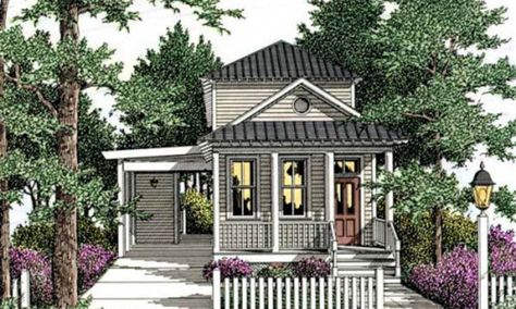 Plan #406-258 - Houseplans.com Trendy House, Narrow Lot House, Narrow Lot House Plans, Cottage Floor Plans, Southern House, Small Cottages, Cottage Style House Plans, Southern House Plans, Cottage Plan