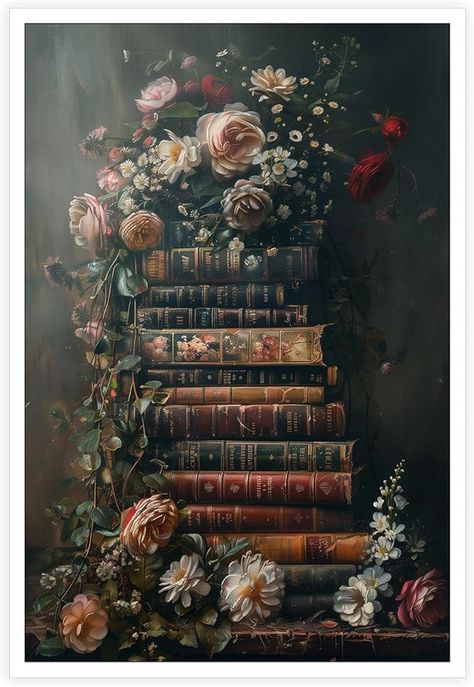 Amazon.com: noskisy Retro Old Books Posters Antique Moody Still Life Dark Cottagecore Reading Theme Art Shabby Chic Witchy Bibliophile Flowers Botanical Prints For Home Bedroom Dorm Wall Decor 12x16in Unframed: Posters & Prints Boho Goth Wall Art Collage, Dream Library Art, Dark Green Floral Wall Art, Art Entryway, Dark Academia Wall, Hallway Wall Art, Academia Decor, Decor Hallway, Mudroom Decor