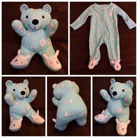 The BEST Memory Bear Keepsake Ideas! - Kitchen Fun With My 3 Sons Uppfostra Barn, Old Baby Clothes, Memory Bears Pattern, Vogue Kids, Diy Sy, Baby Clothes Quilt, Baby Keepsakes, Keepsake Bear, Diy Bebe