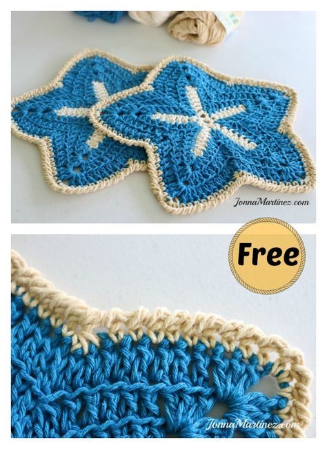 Starfish Dishcloths Free Crochet Pattern Crochet Nautical Applique Free Pattern, Coastal Coasters, Crochet Daisy Granny Square, Nautical Crochet, Crochet Washcloth Free Pattern, Crochet Starfish, Crochet Washcloth Free, Daisy Granny Square, Crochet Washcloth Pattern