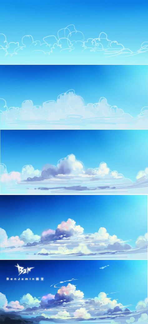 Painting Tutorial Cloud Drawing, Digital Painting Tutorials, Cloud Painting, Painting Lessons, Sky And Clouds, Alam Yang Indah, Digital Art Tutorial, 그림 그리기, Art Techniques