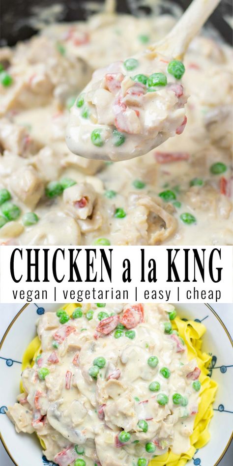 Vegan Chicken Casserole, Chicken A La King Recipes, Vegan Casseroles, Chicken A La King, Buttered Vegetables, Vegan Casserole, Eating Vegan, Vegan Chicken, Vegan Party