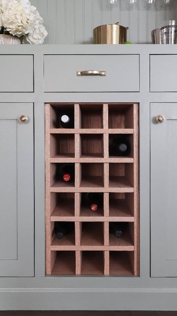 Zoe 🌿 DIY Furniture on Instagram: "Tag a friend who needs this DIY wine rack 👀 #diywinerack #winerack #winebottleholder #diyprojects #diyhome #diyhomedecor #diyhomeprojects" Tv Cabinet With Wine Rack, Wine Cupboard Ideas, Under Cabinet Wine Rack, Build Wine Rack, Diy Wine Cabinet, Book Cupboard, Colorful Cabin, Side Of Fridge, Wine Rack Ideas