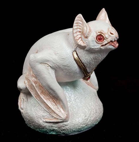 Albino Eyes, Albino Bat, Bat Sculpture, Windstone Editions, Bat Art, Aqua Eyes, Vampire Bat, White Snow, Gothic House