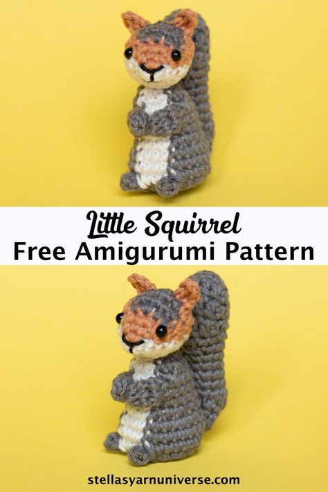 Amigurumi Squirrel Free Crochet Pattern - Stella's Yarn Universe Crochet Squrriel, Amigurumi Squirrel Free Pattern, Squirrel Crochet Pattern Free, Crochet Squirrel Pattern Free, Free Crochet Animals, Squirrel Crochet Pattern, Squirrel Amigurumi, Crochet Squirrel, Crochet Bird