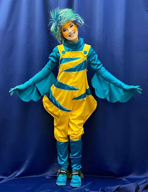 Little Mermaid Characters Costumes, Finding Nemo Jr Musical, Finding Nemo Musical Costumes, Flounder Costume Diy, Diy Under The Sea Costumes, Flounder Costumes, Finding Nemo Jr Costumes, Little Mermaid Musical Costumes, Little Mermaid Jr Costumes