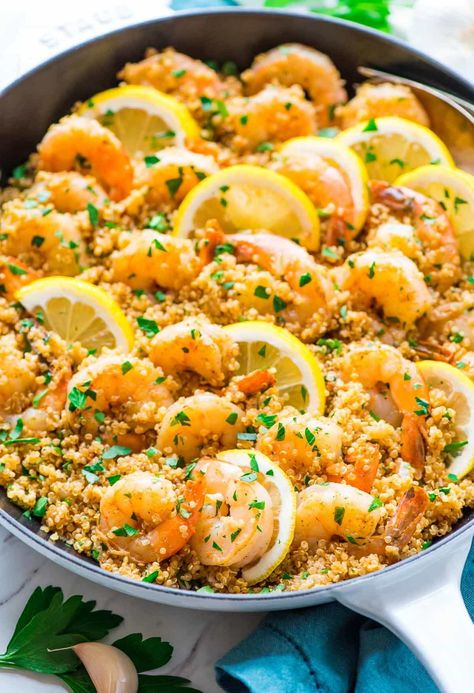 Shrimp With Quinoa, Shrimp And Quinoa, Shrimp Recipes Healthy, Healthy Shrimp, Garlic Shrimp, Jambalaya, Quinoa Recipes, Delicious Dinner Recipes, Orzo