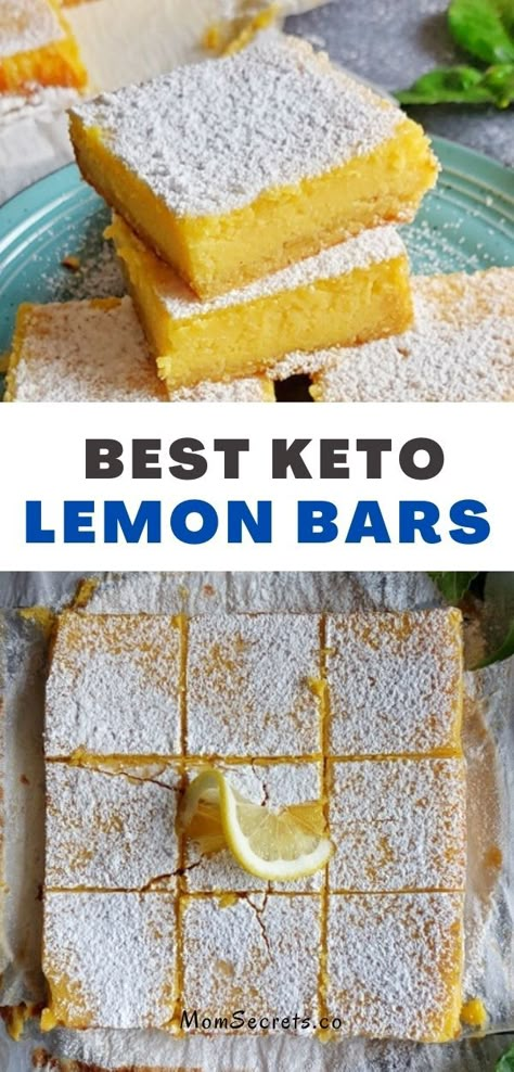 Keto Omg Bars Recipe, Keto Low Carb Desserts Easy, Keto Lemon Squares, Keto Creamy Lemon Squares, Easy Keto Sweet Treats, Thm Lemon Desserts, Keto Bar Recipes, Keto Lemon Desserts Easy, Low Sugar Lemon Bars