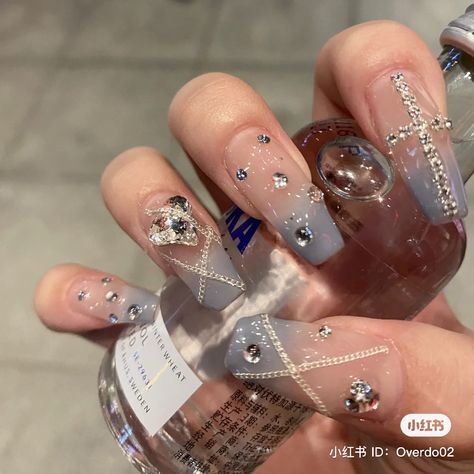 save=follow Asian Nails, Acrylic Nail Set, Blush Nails, Nails Fake, Fake Nails With Glue, Pretty Gel Nails, Really Cute Nails, Jelly Nails, Bling Acrylic Nails