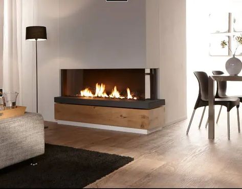 22 Ultra Modern Corner Fireplace Design Ideas Bench In Front Of Fireplace, Corner Gas Fireplace Ideas, Modern Corner Fireplace, 2 Sided Fireplace, Corner Fireplace Design, Fireplace Design Ideas, Corner Gas Fireplace, Soft Music, Double Sided Fireplace