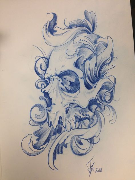 Filagree Skull Tattoo, Unique Skull Tattoos For Women, Filigree Skull Tattoo, Side Skull Drawing, Skull Sketch Tattoo, Tattoo Drawings Sketches, Skull Filigree, Filagree Design, Skull Art Tattoo