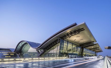 Curve Building, Hamad International Airport, Building Silhouette, Airport Terminal, Airport Design, New Architecture, Airports Terminal, Architecture Wallpaper, Wallpaper Magazine